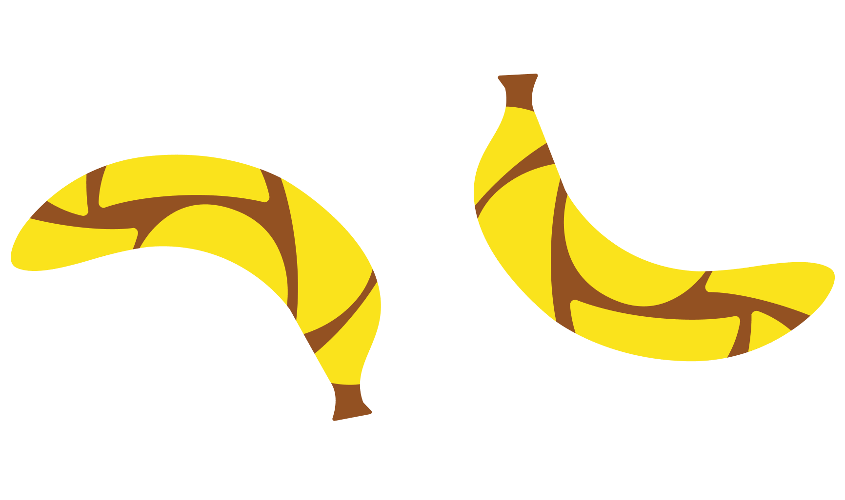 Abstract illustration of 2 bananas side by side one in is upright the other in face down.