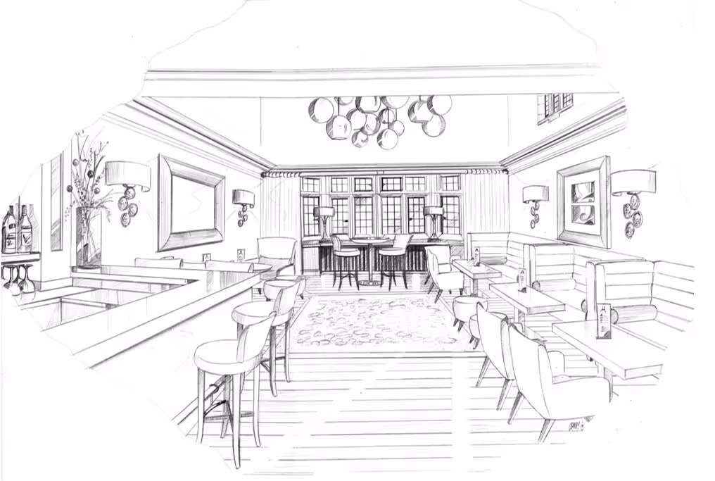 Hotel refurbishment, interior design, Cumbria, sketch