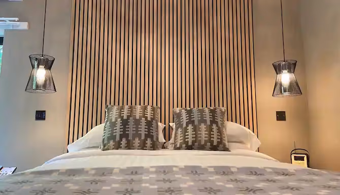 Holiday lodge refurbishment, interior design, bedroom, Wales