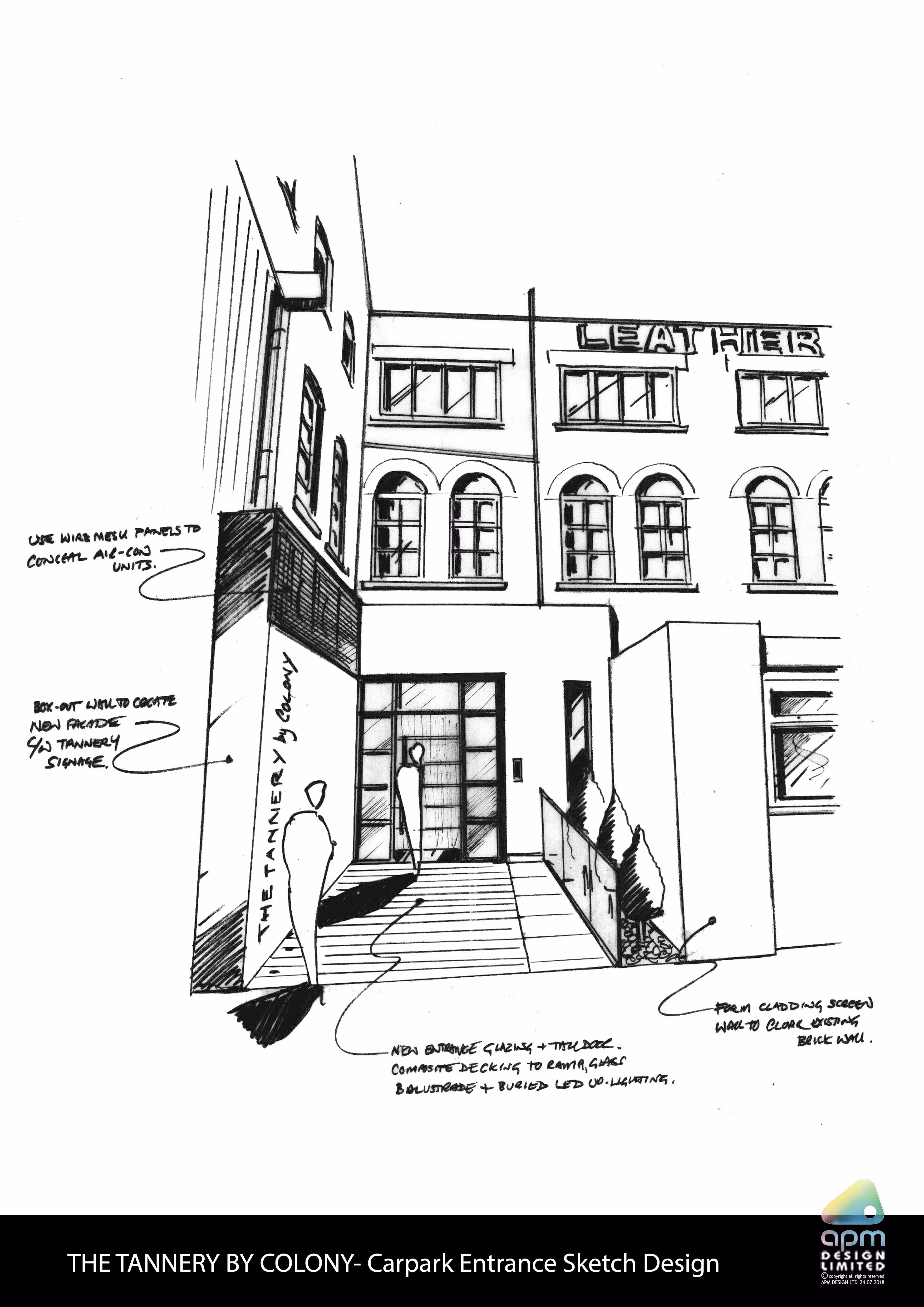 Interior design, office conversion, historic mill, Greater Manchester, sketches