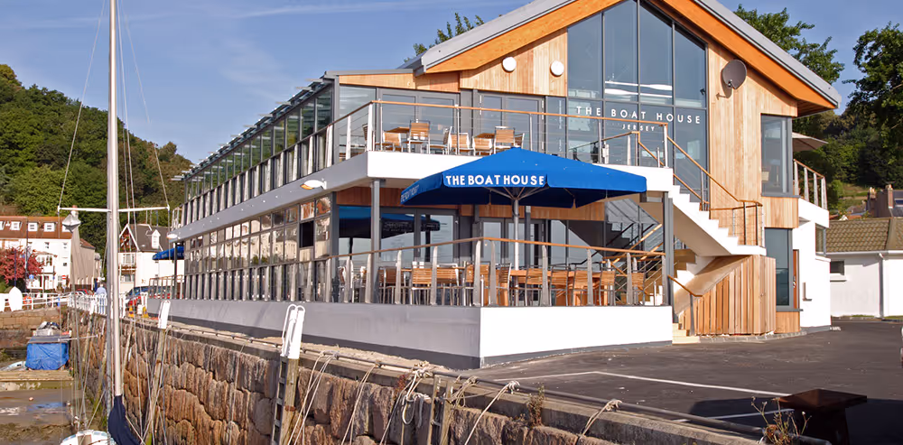 Boat House restaurant interior design, Jersey, exterior