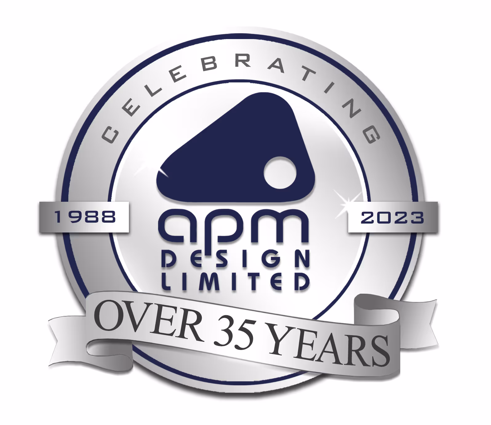 Version of the APM logo with "Celebrating over 35 years - 1988 to 2023" overlayed