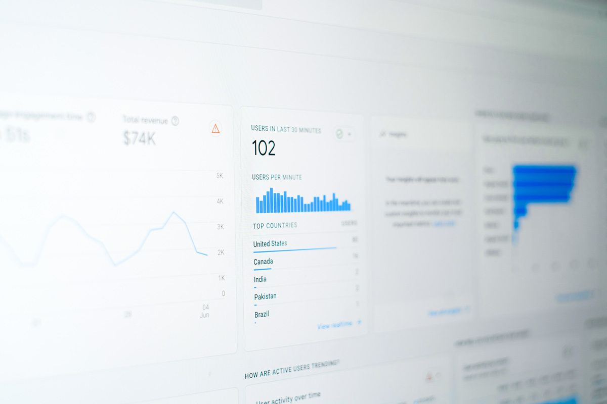 Screenshot of Google Analytics dashboard showing website traffic metrics and performance charts during a website audit service.