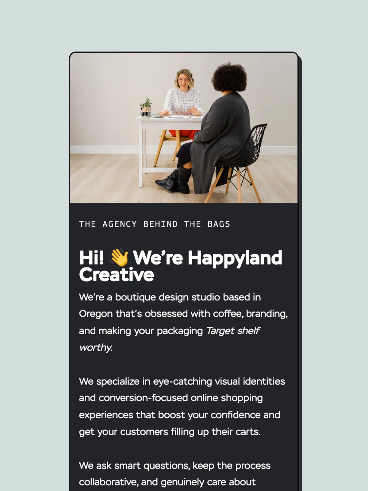 Mobile view of a longform sales page introducing Brittany as the designer.
