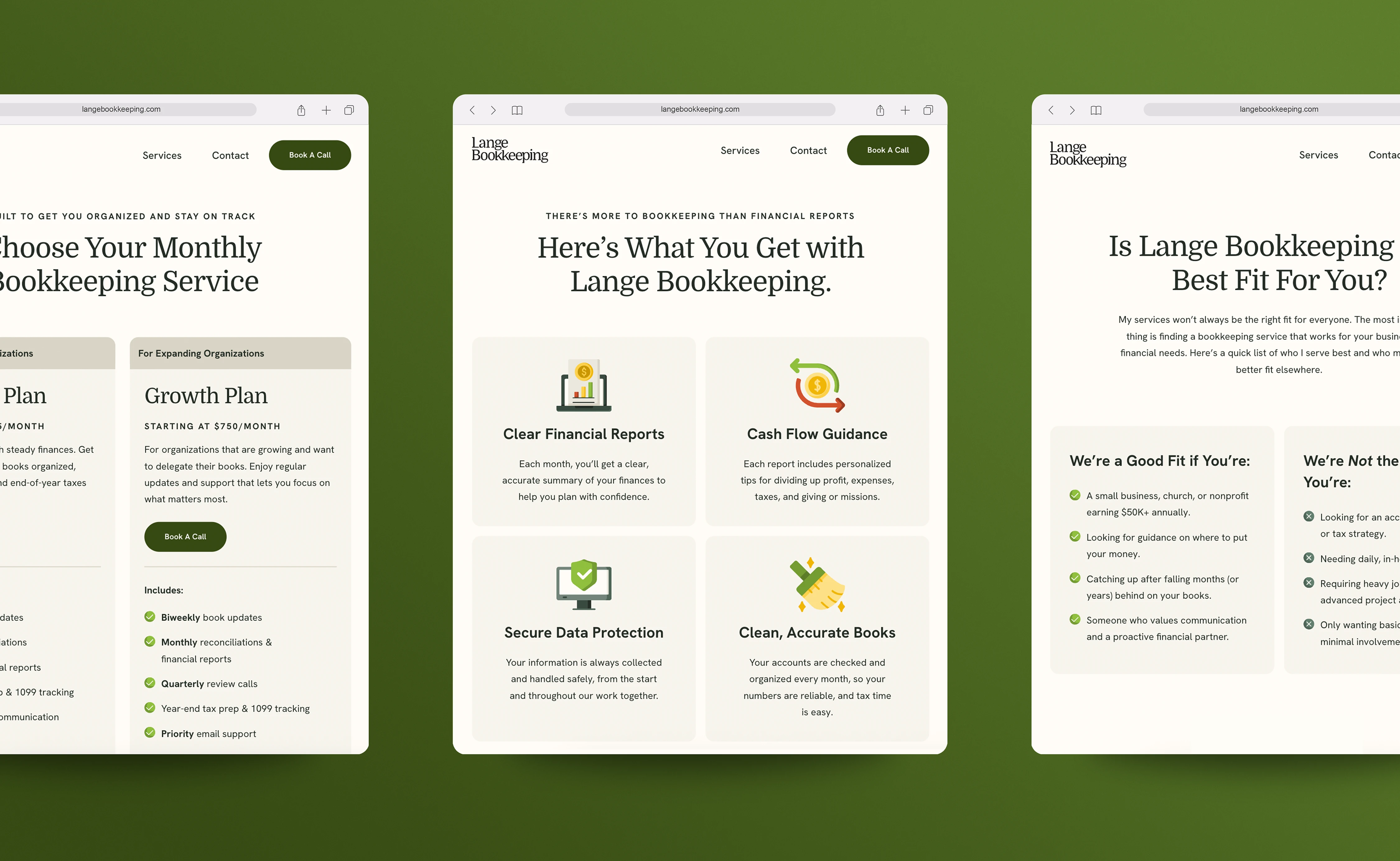Three iPad mockups demonstrating how the service tiers and feature lists reflow perfectly on tablet devices.