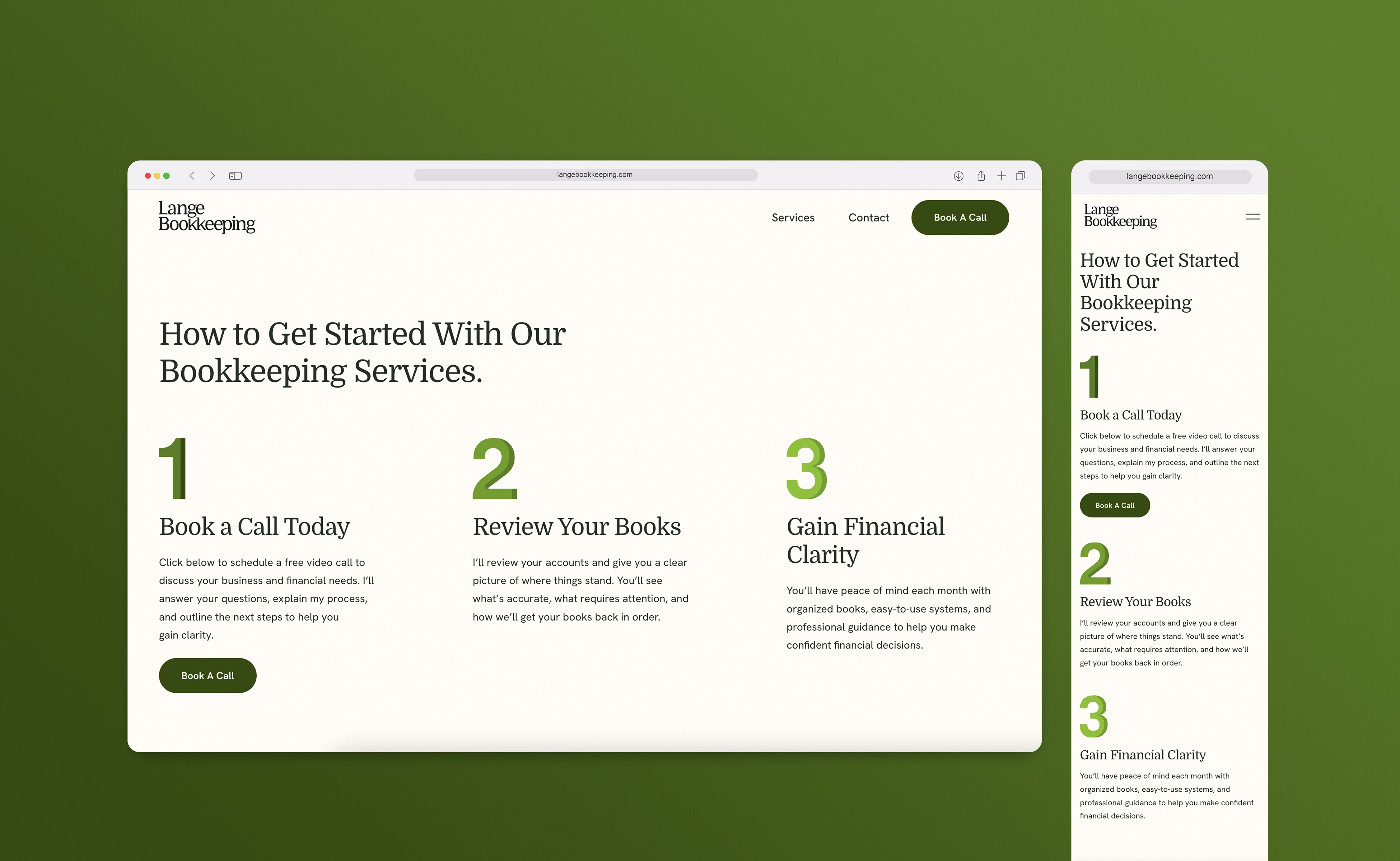 A 1-2-3 step guide on the website explaining the onboarding process from consultation to monthly reports.
