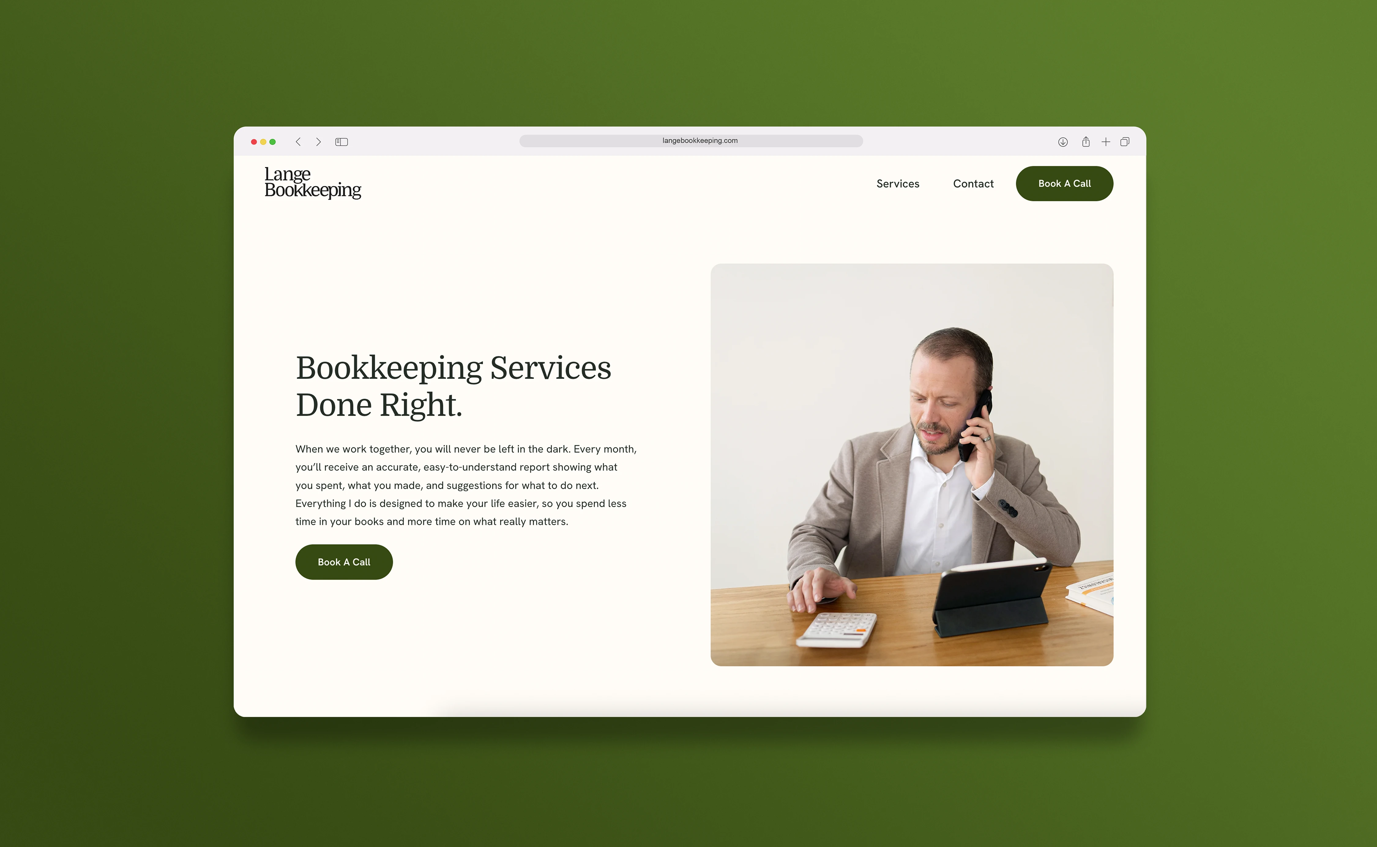 A professional layout from the services page featuring Daniel Lange  on a consultation call with clean, supportive copy.