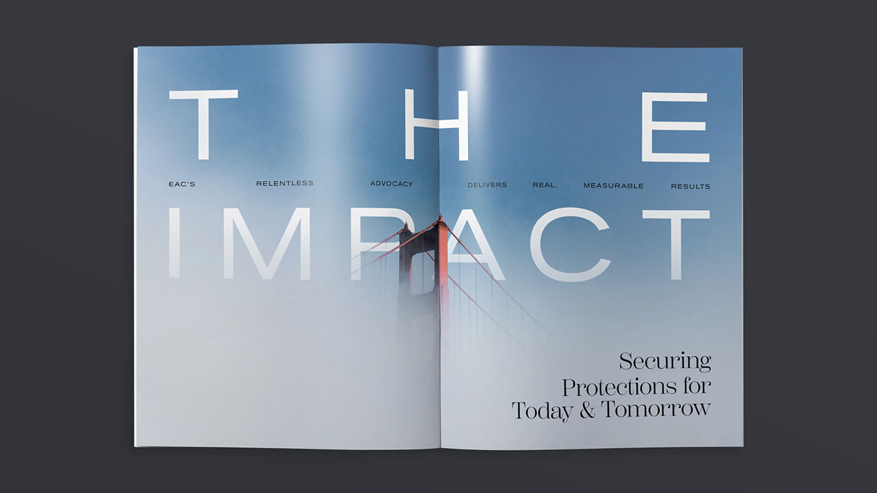 A spread for an annual report with artistic and luxurious spacing and imagery.