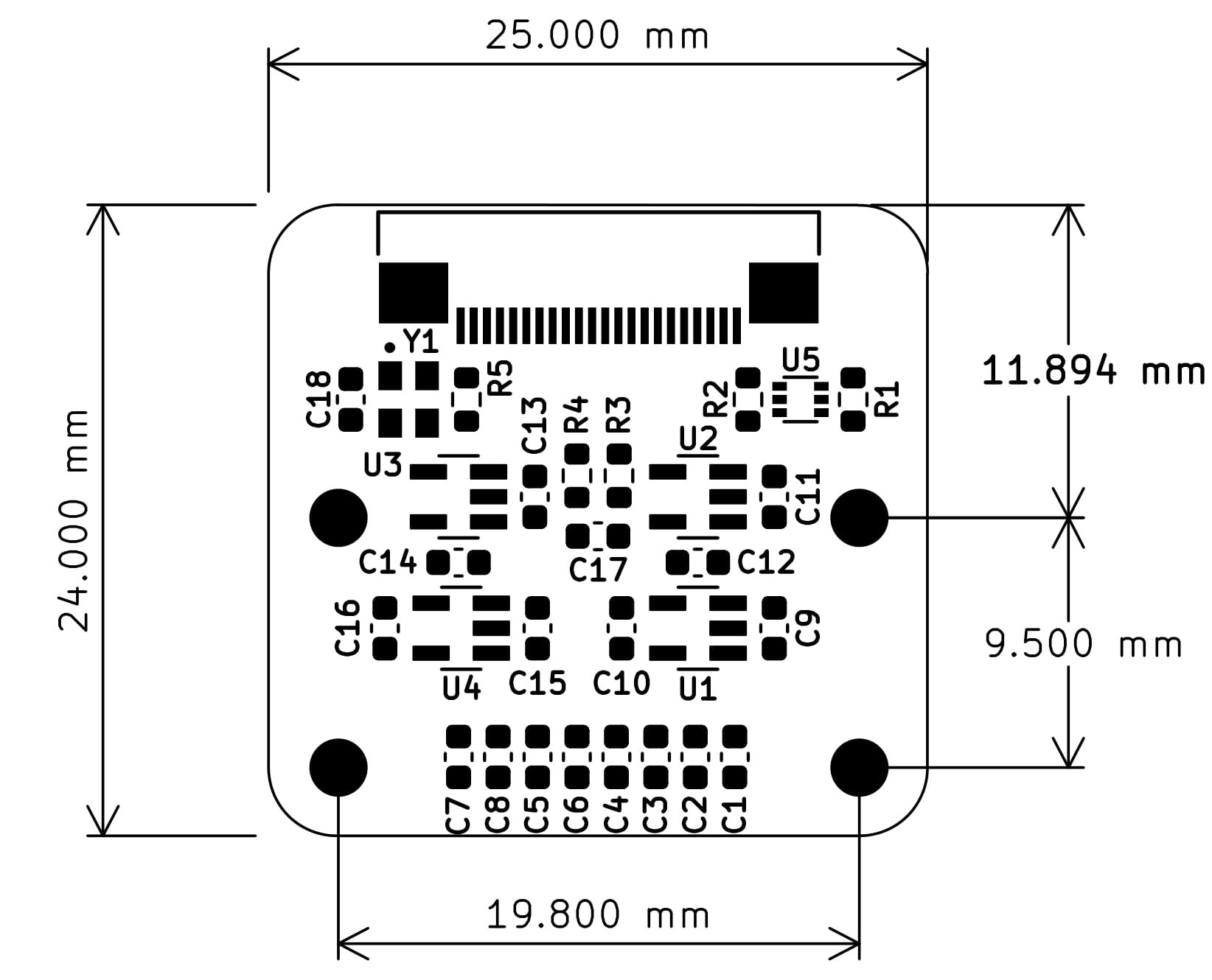 Sony IMX258 13MP PDAF Raspberry Pi Camera front dimensions