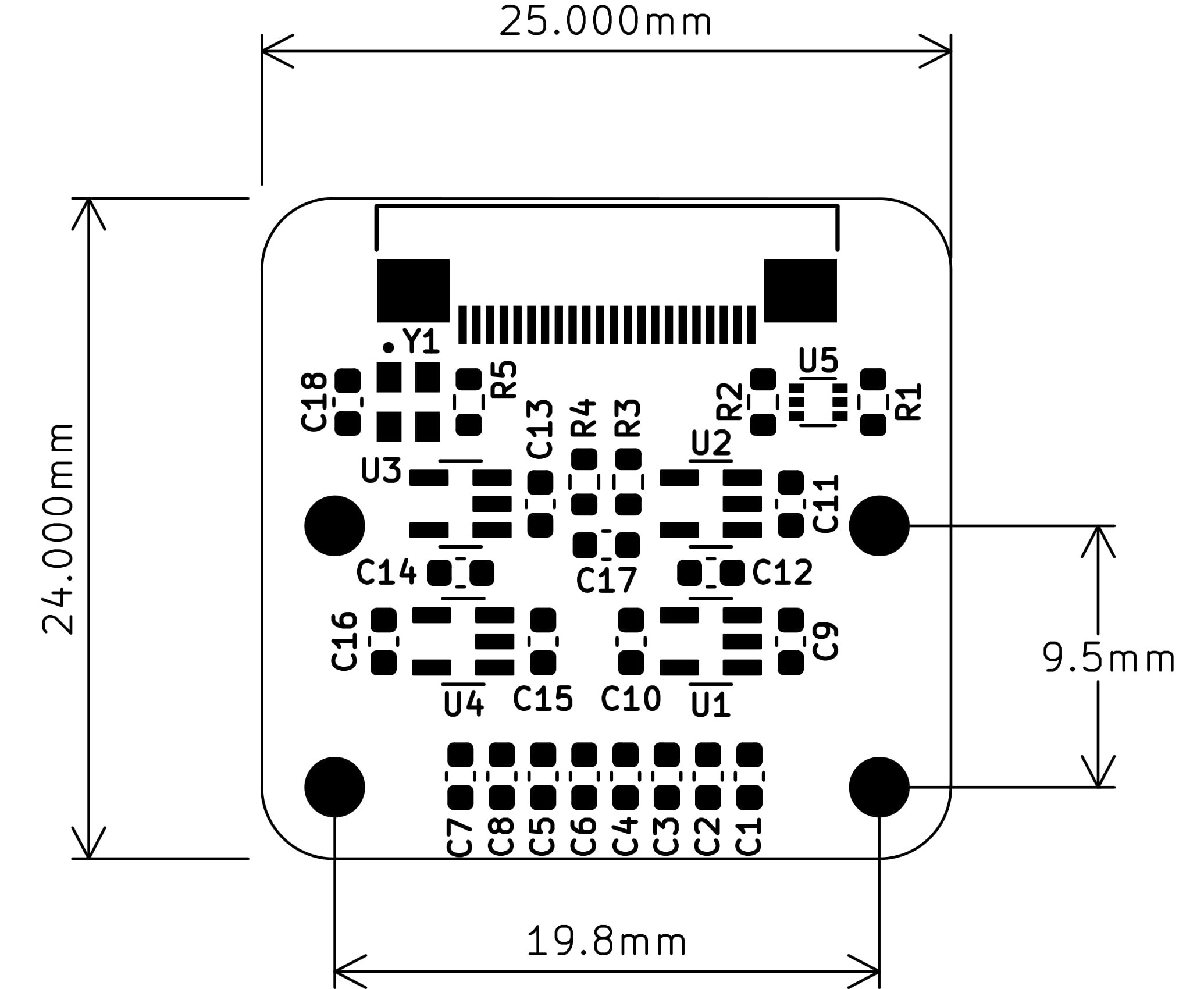 Sony IMX219 8MP FF Raspberry Pi Camera front dimensions