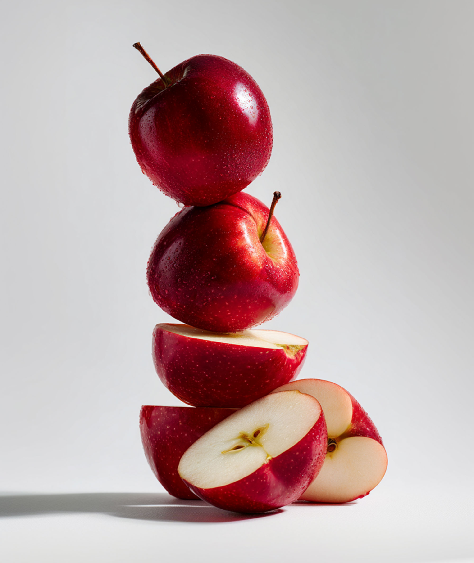 Red apples arranged like a sculpture.