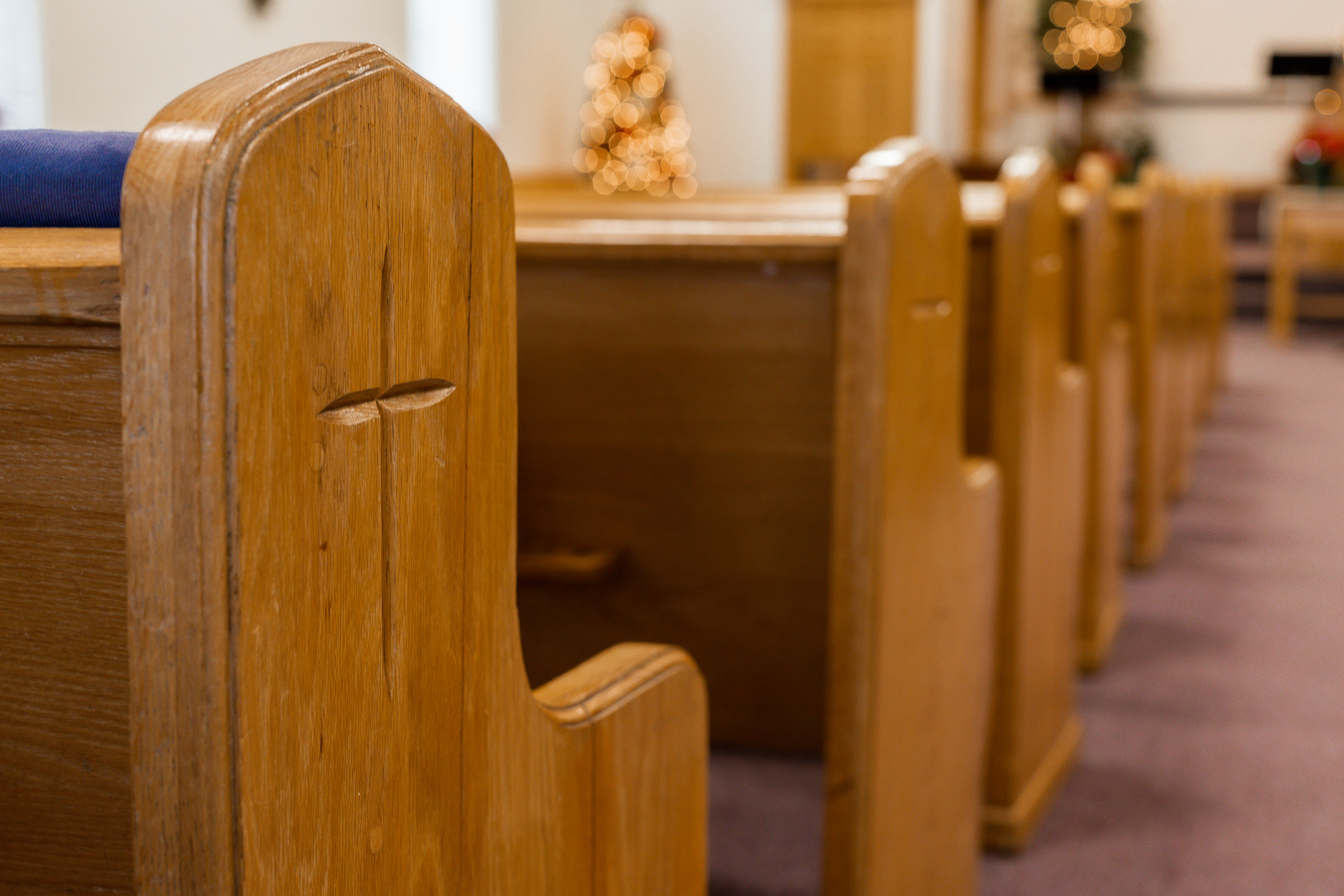 Pews inside the church building.