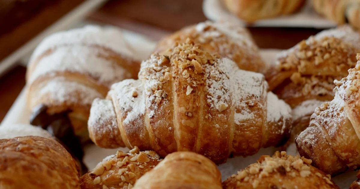 Pilha de croissants com cobertura de açúcar