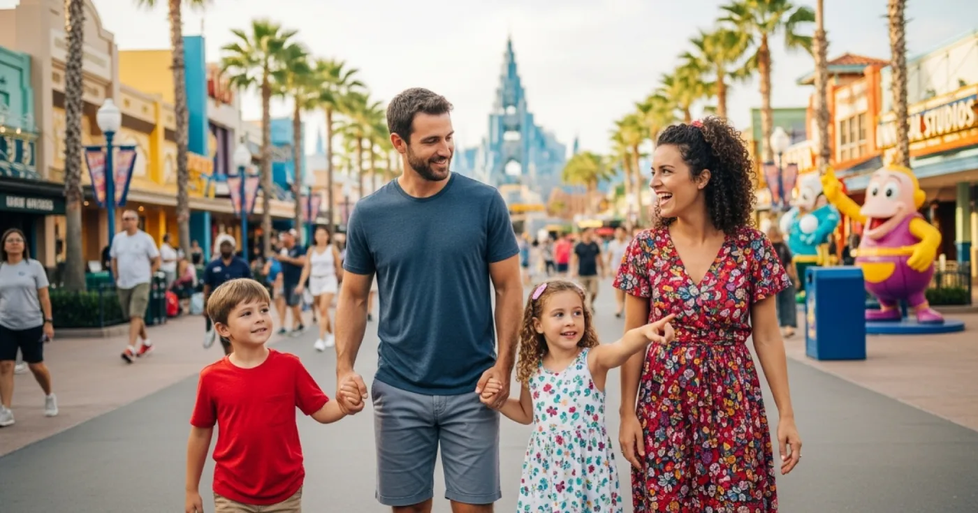 Casal com filhos em um parque de Orlando
