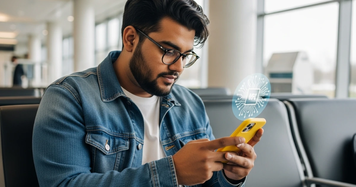 Jovem ativando chip de celular