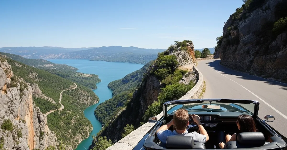 Casal dirigindo um carro pela Passage du Gois, na França