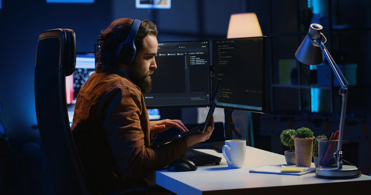 Homem trabalhando em computador