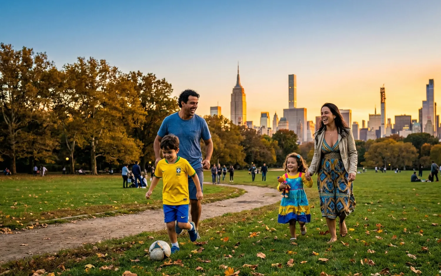 Casal brincando com filhos no Central Park