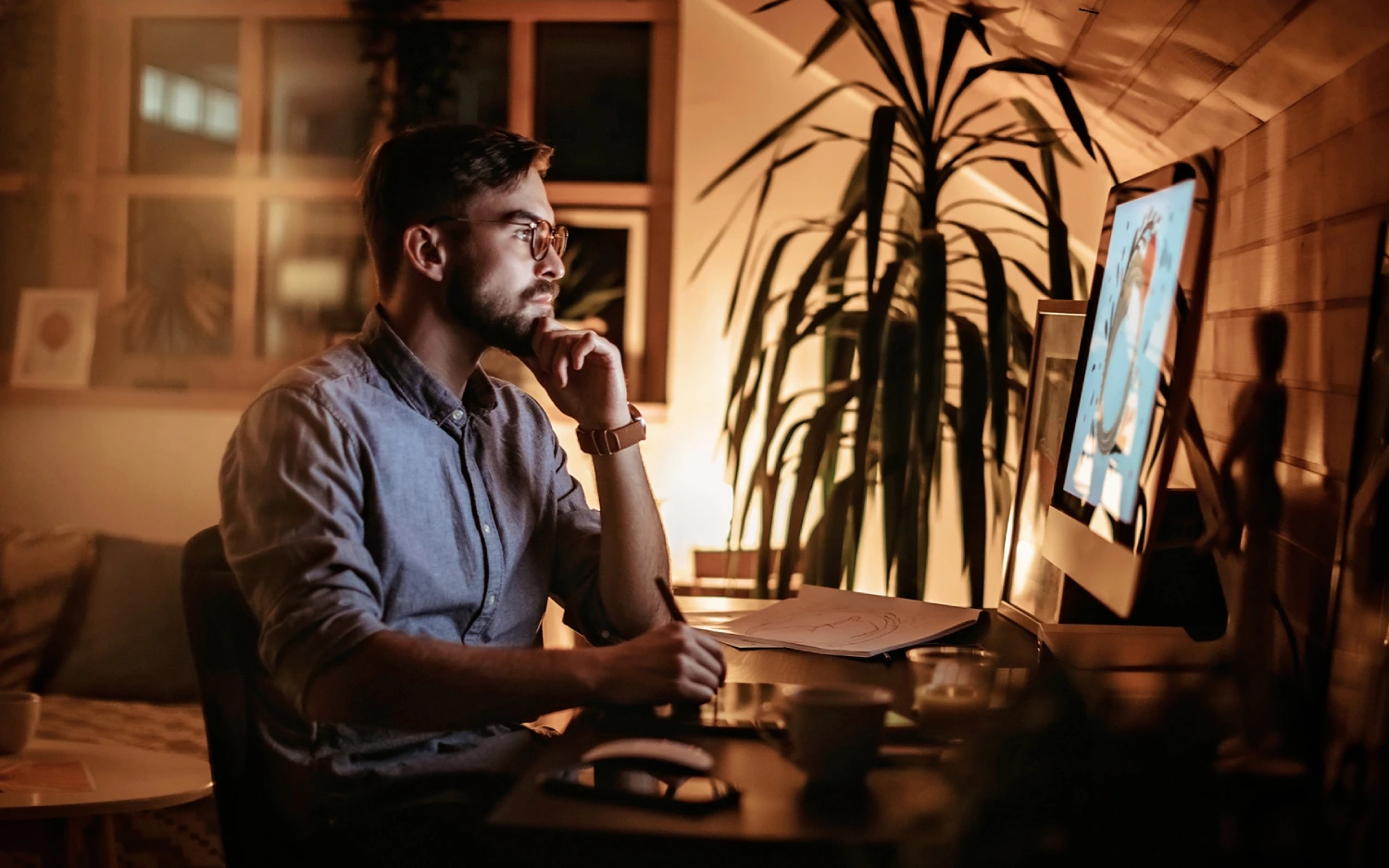Homem trabalhando em computador