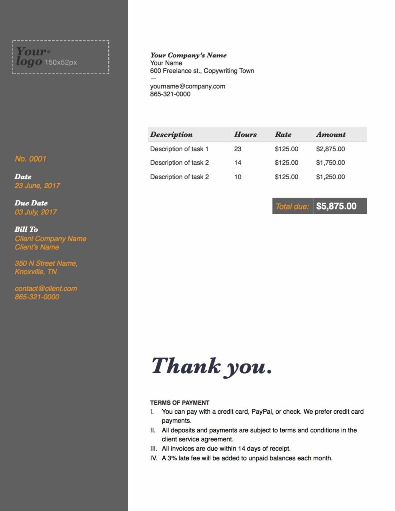 freelance writer invoice template