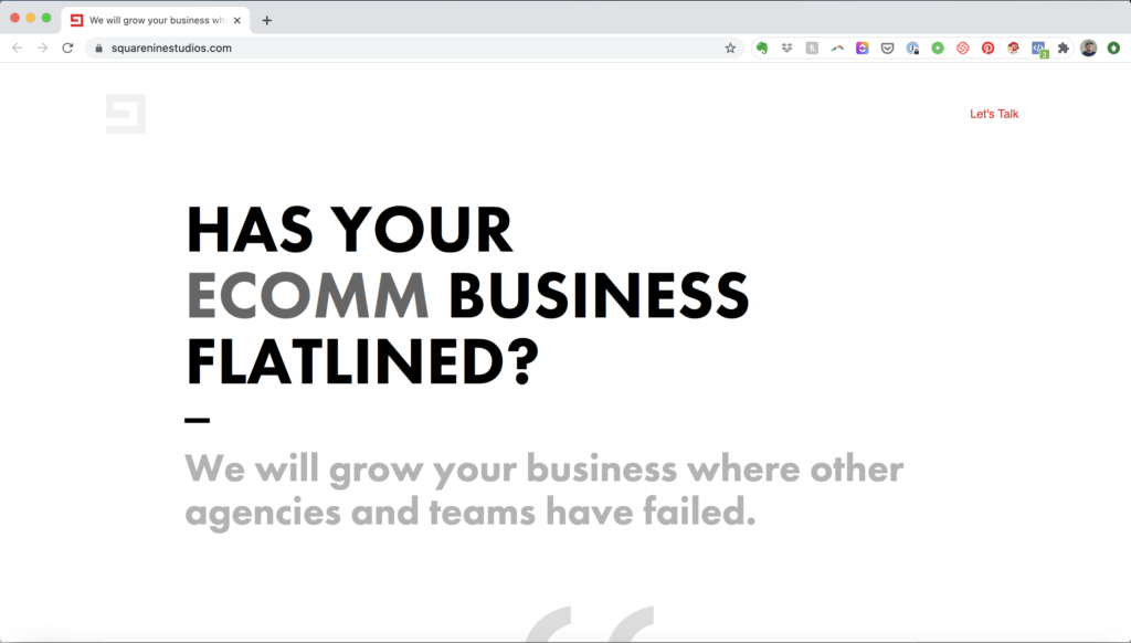 Square Nine Studios Homepage - Hero Section