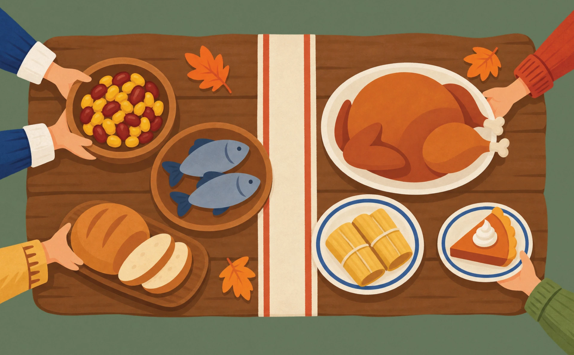 Illustrated Thanksgiving harvest meal from the kids guide
