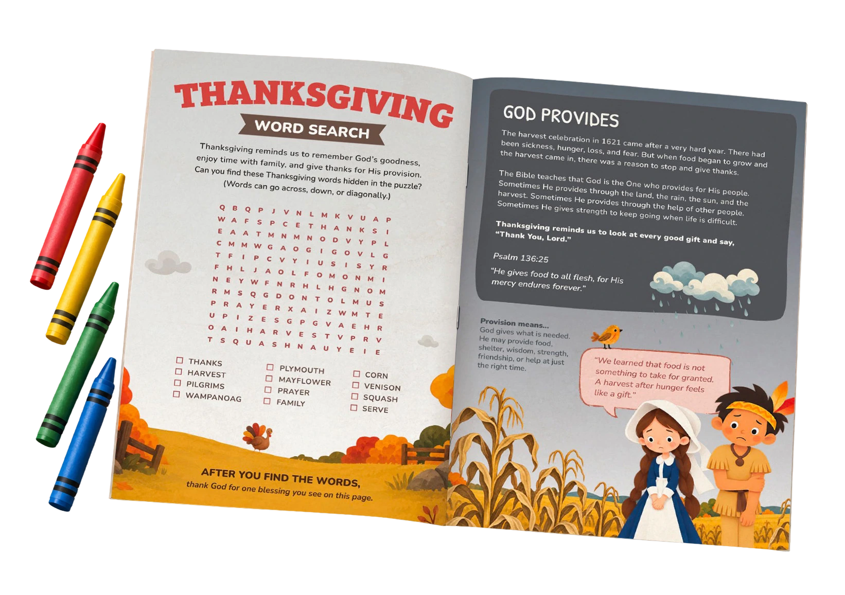 Activity pages: Word search and God Provides