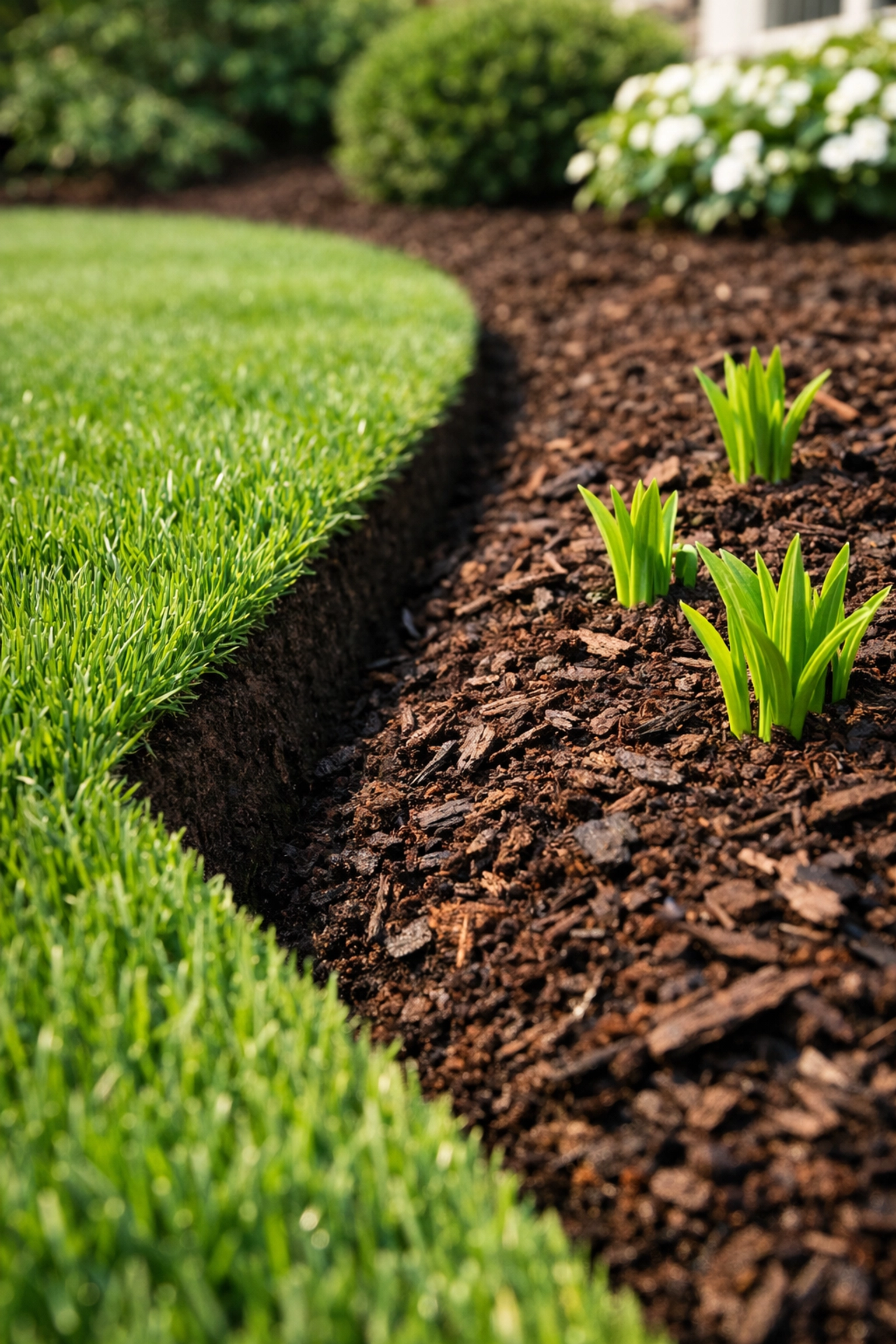 Sharp bed edging and fresh organic mulch enhancing landscaping ROI in Beachwood.
