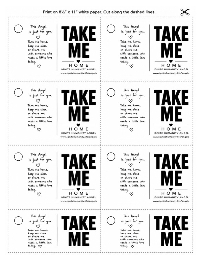 Printable TAKE ME HOME tags for Ignite Humanity Angels