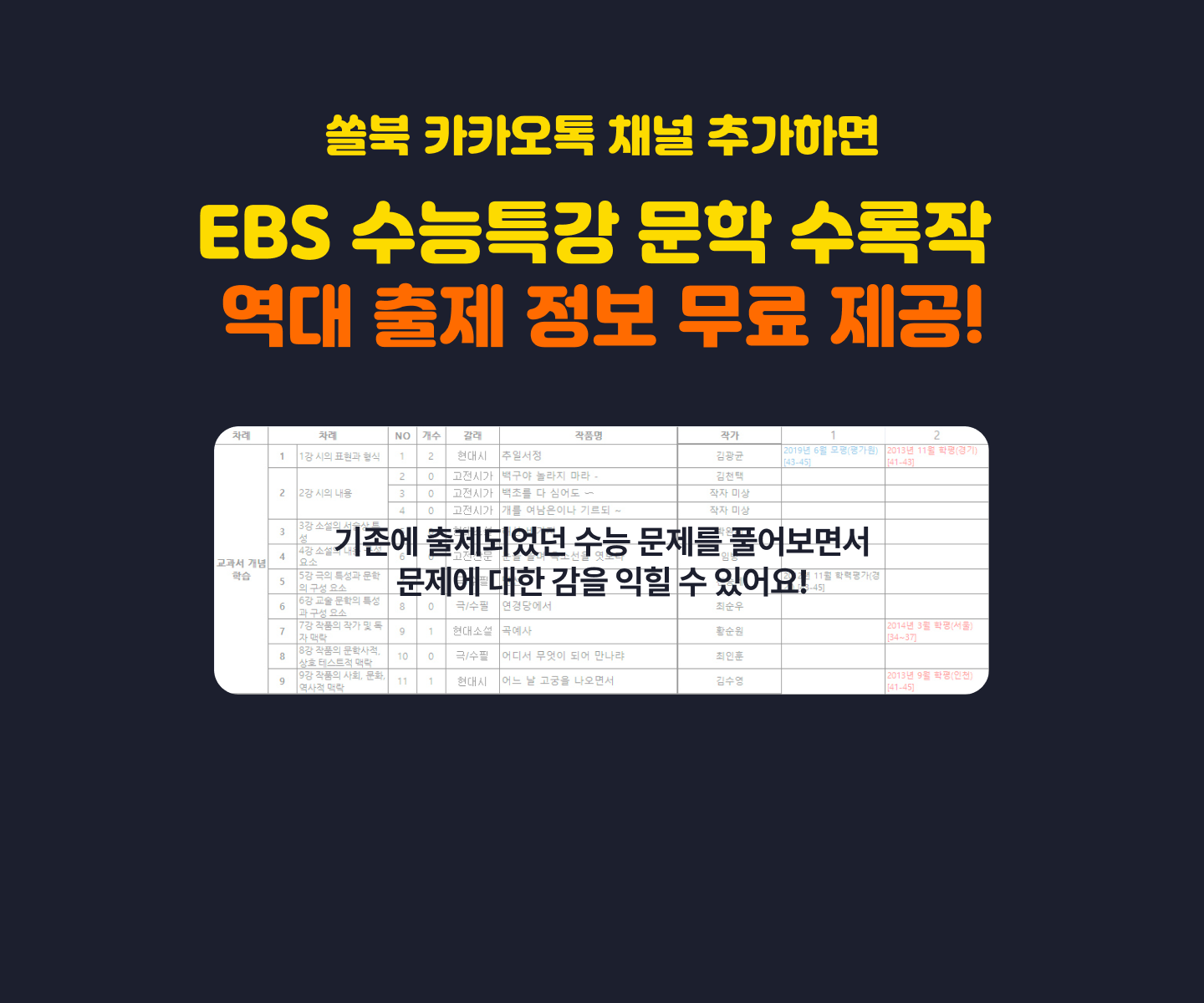 수능특강 문학 수록작품 자료