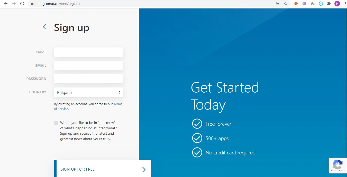 Sign up in Integromat