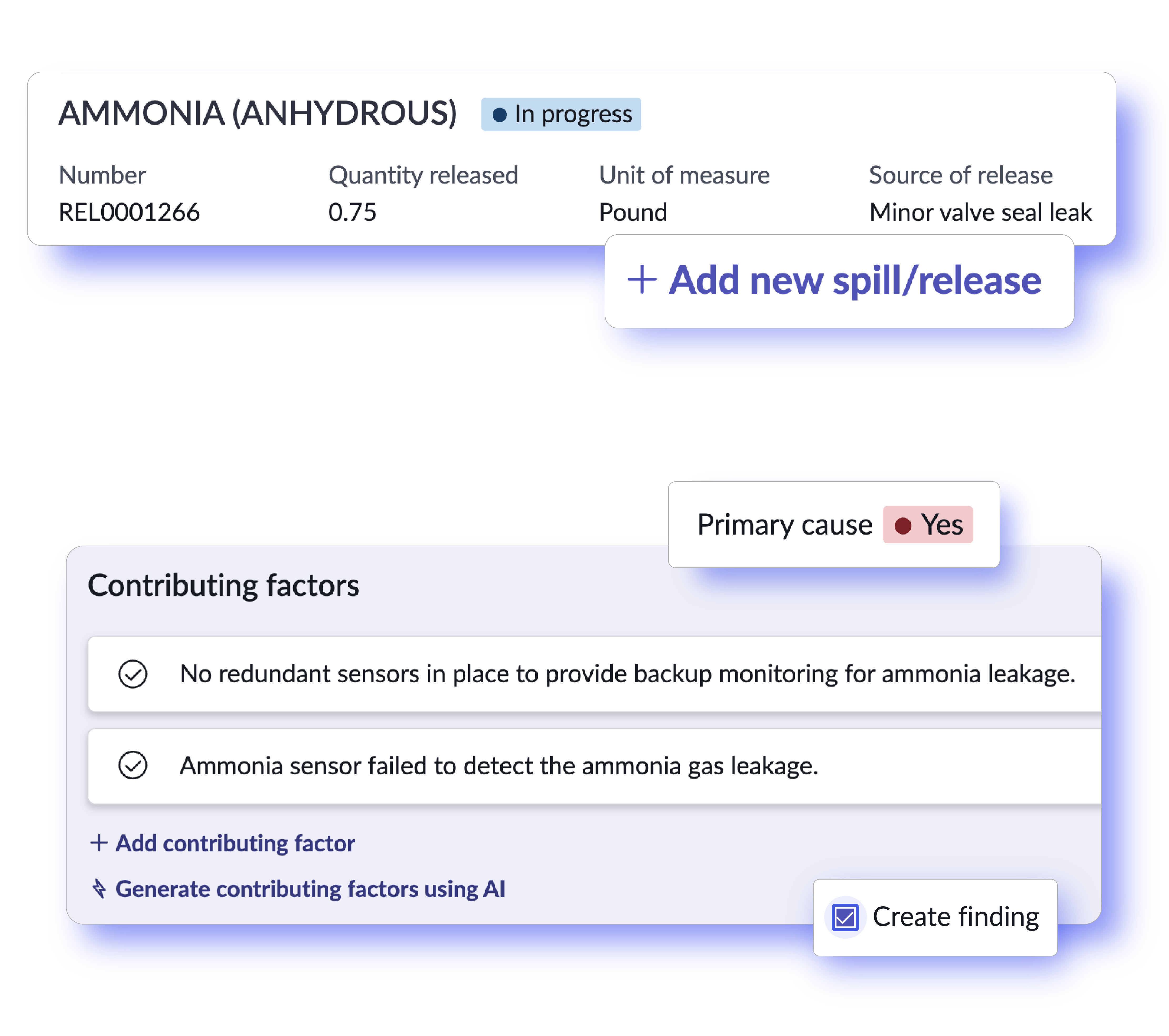 Incident Report and Root Cause Analysis screenshots for employee lower back strain