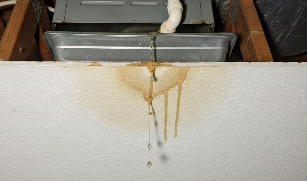 HVAC technician testing refrigerant levels on an indoor air handler using manifold gauges