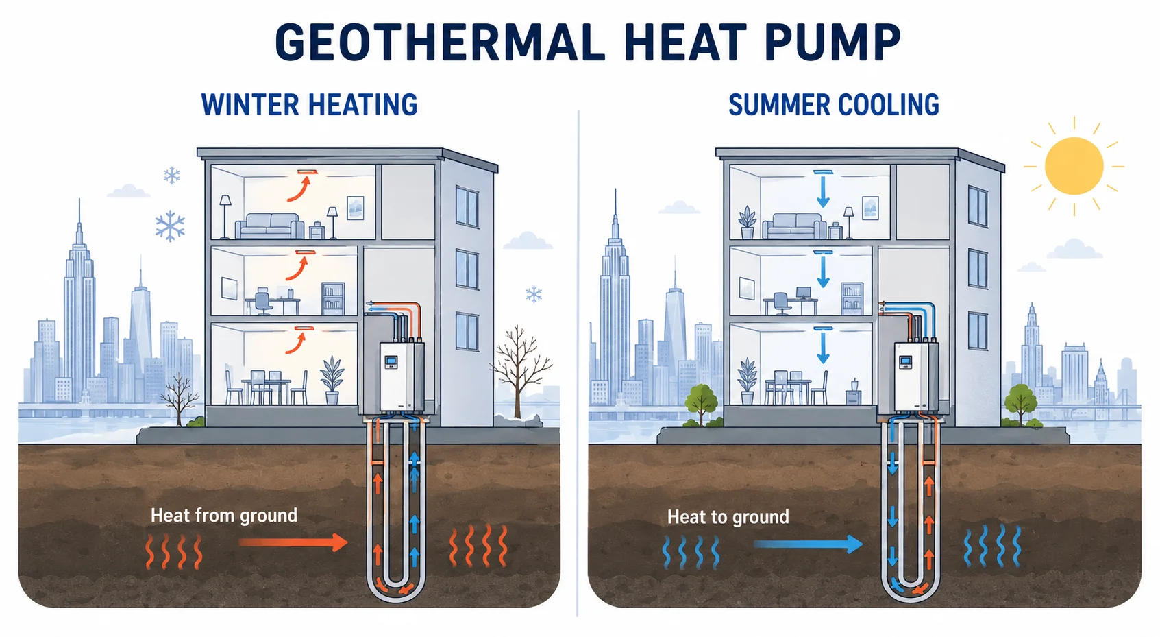 How a geothermal HVAC system heats and cools a Manhattan building