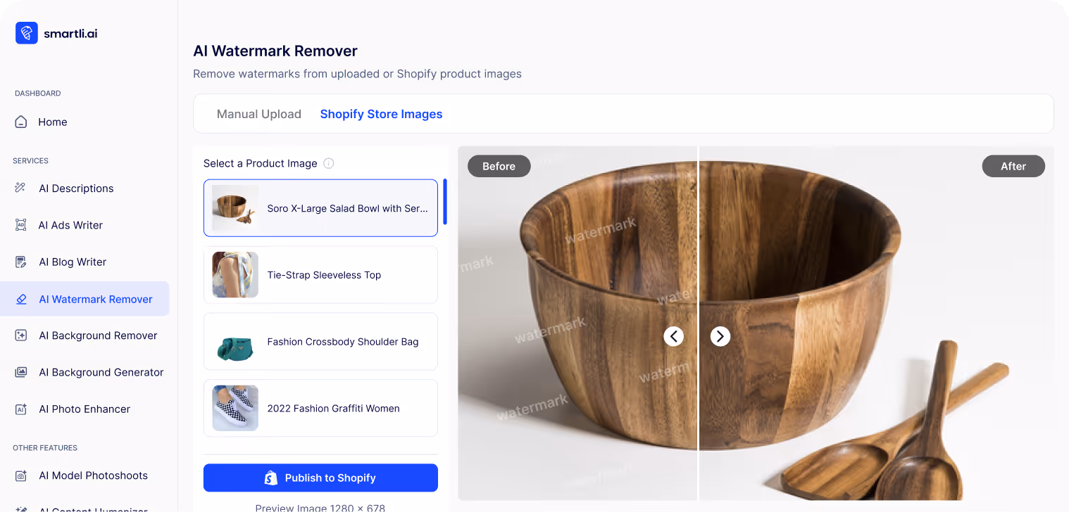 Remove watermarks from images with ease.