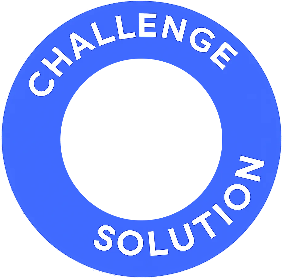 Blue circular badge with 'NEW CHALLENGE' around a starburst center.