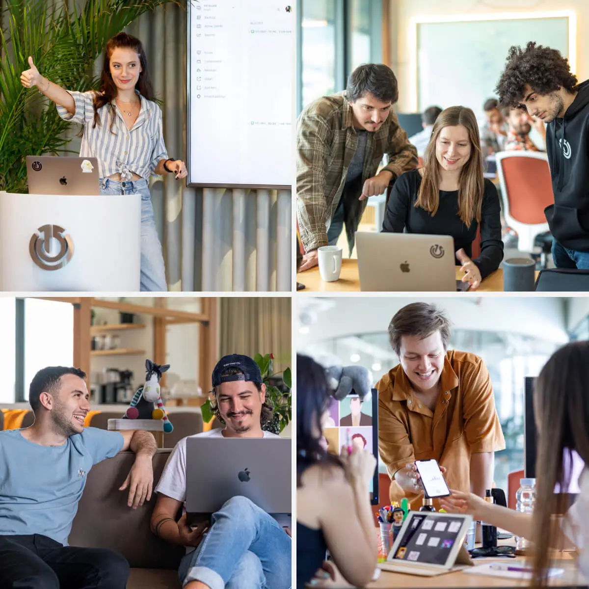 Collage of Atolye15 team collaborating at the office, sharing ideas and working side by side.