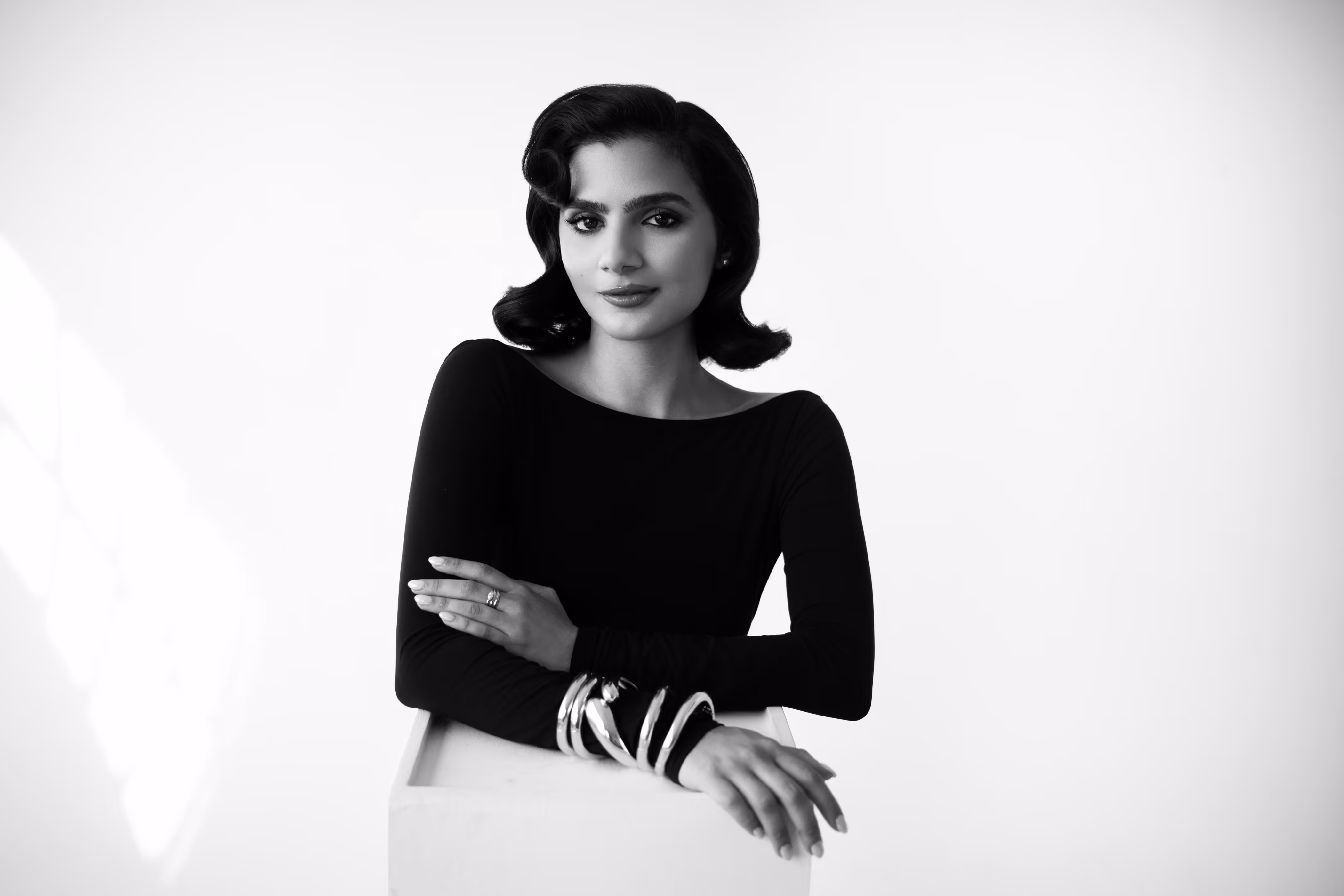 a woman in a black dress