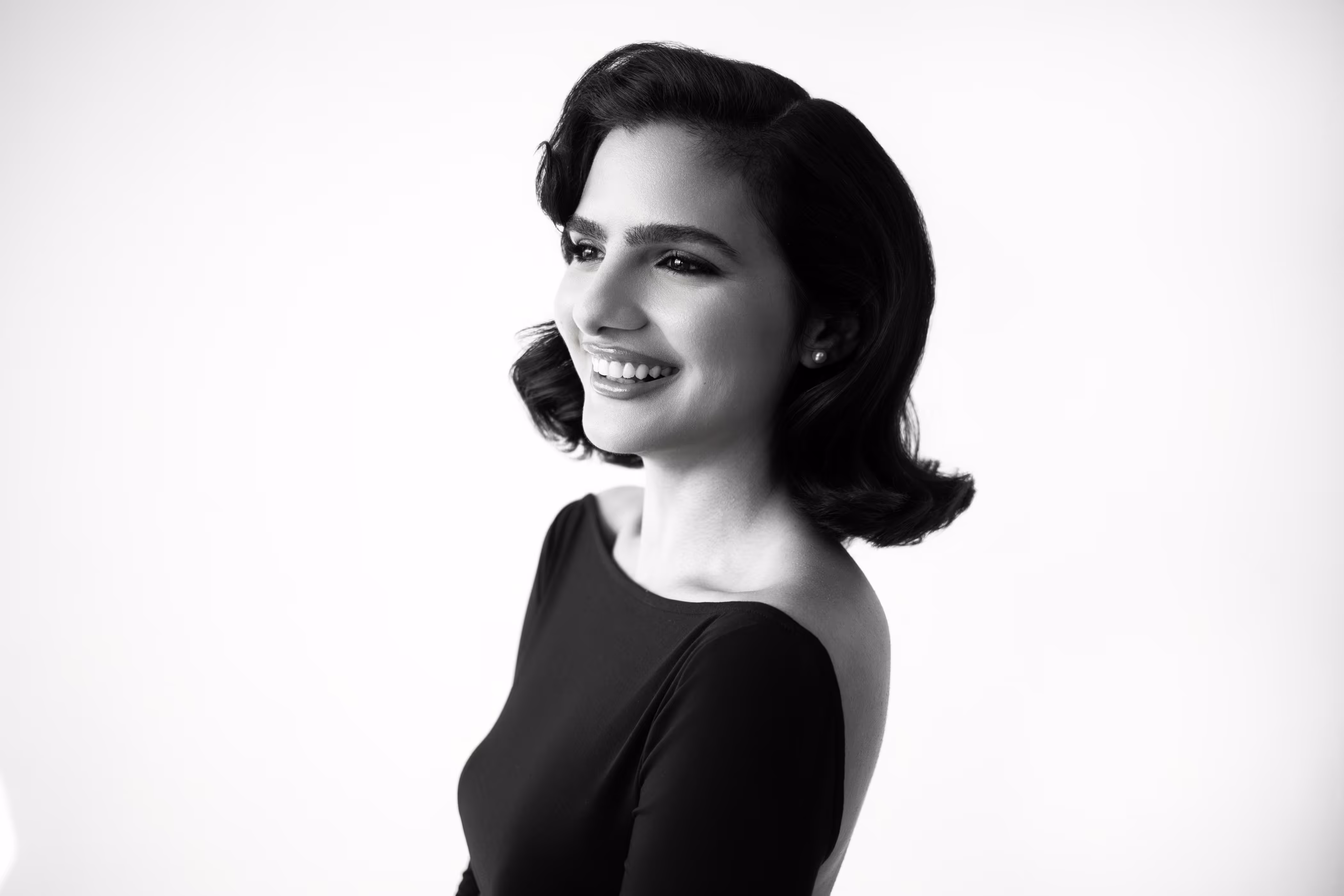 a woman in a black dress
