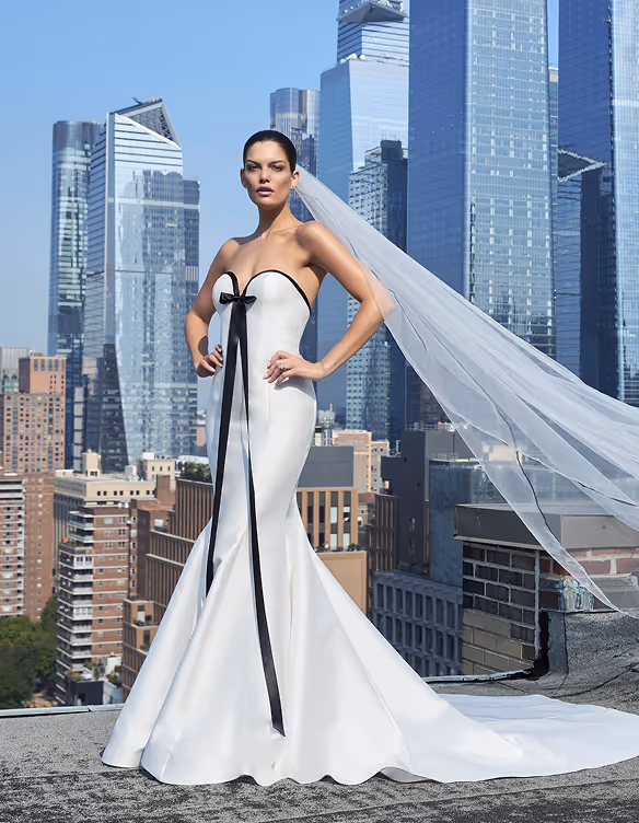 a woman in a white dress with a long veil