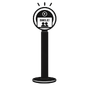 Tall black pedestal with a round white sign showing a parking meter icon and the text 'PAY HERE'.