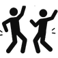 Two people dancing with raised arms in a joyful pose.
