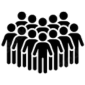 Group of diverse people icons standing together representing community or teamwork.