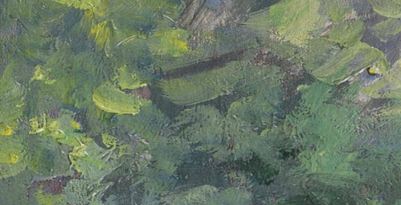 close up of pissarro painting