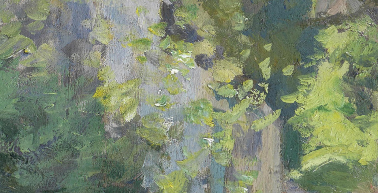close up of pissarro painting