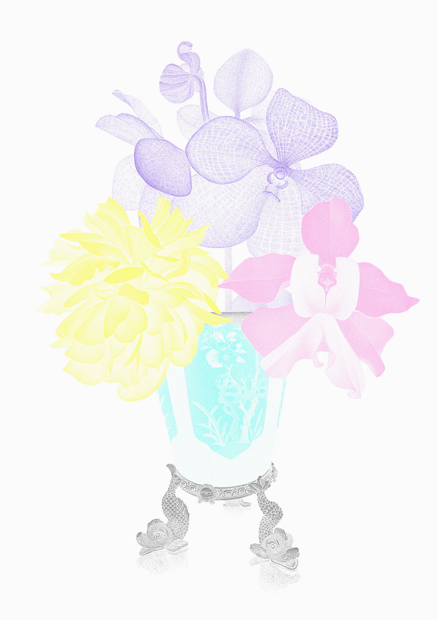 Paeonia lactiflora, Vanda coerulea and Vanda Miss Joaquim in a Sino-French Vessel (c)