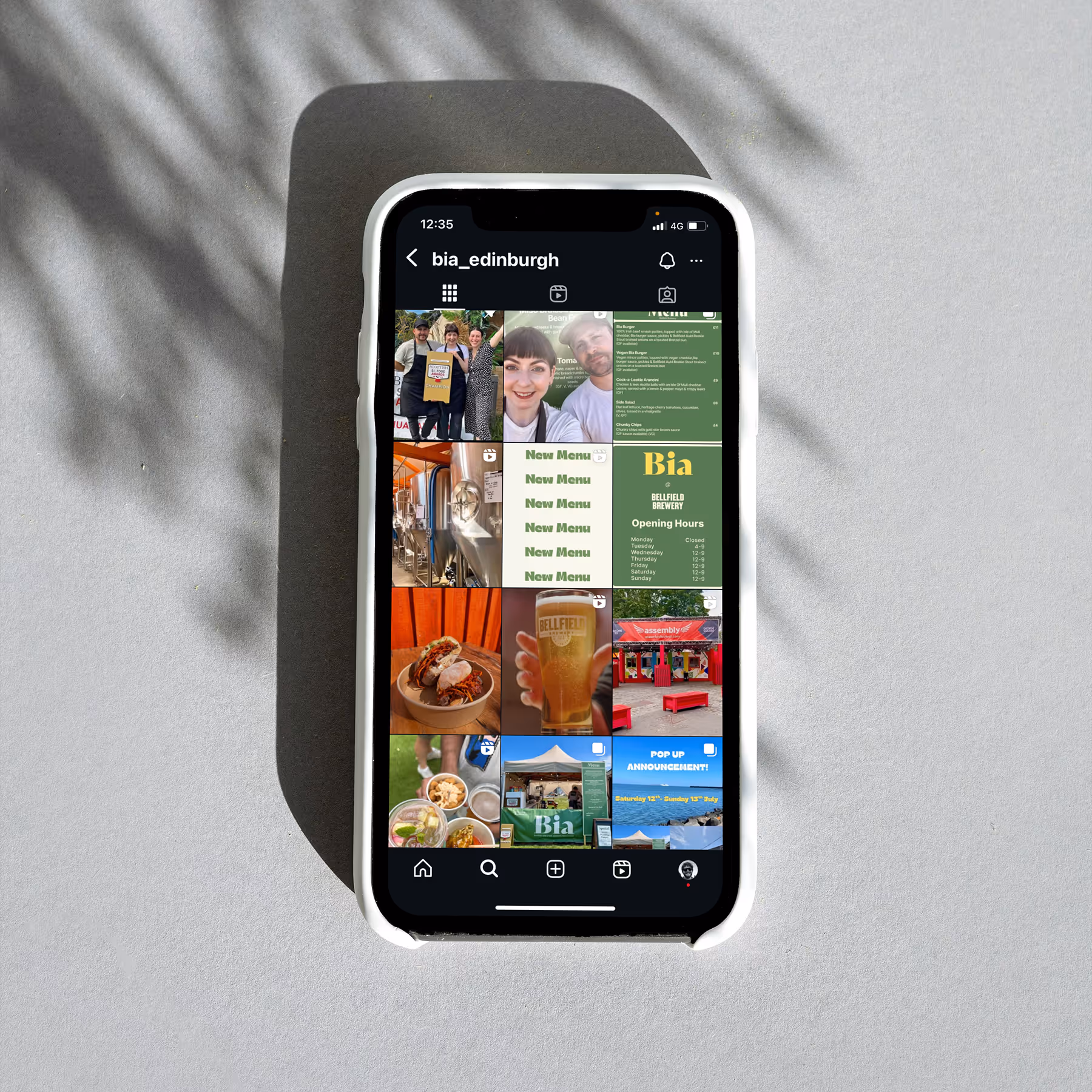 iPhone mockup of the Bia Instagram feed