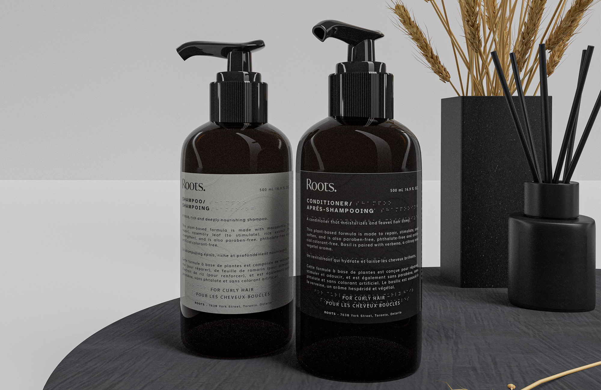 Roots image display. Two product bottles being shown