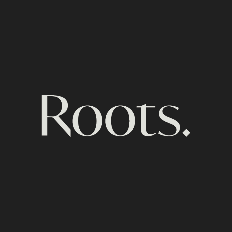 Roots secondary logo placed on a light black background