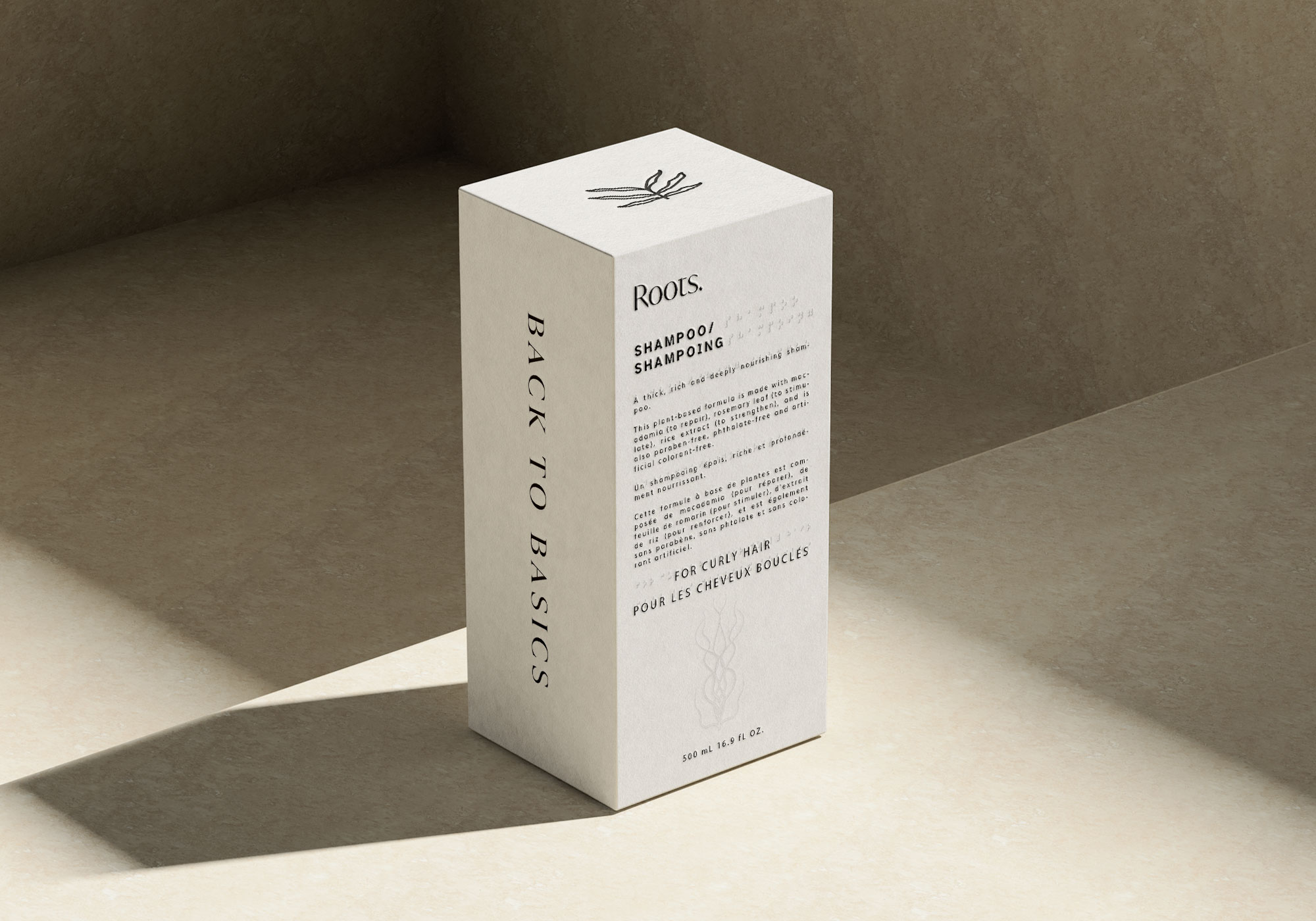 Roots display for shampoo box